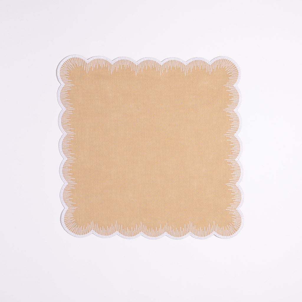Henriette - Luxury Linens Napkins Flamestitch Sand with White Napkins (set of 4)