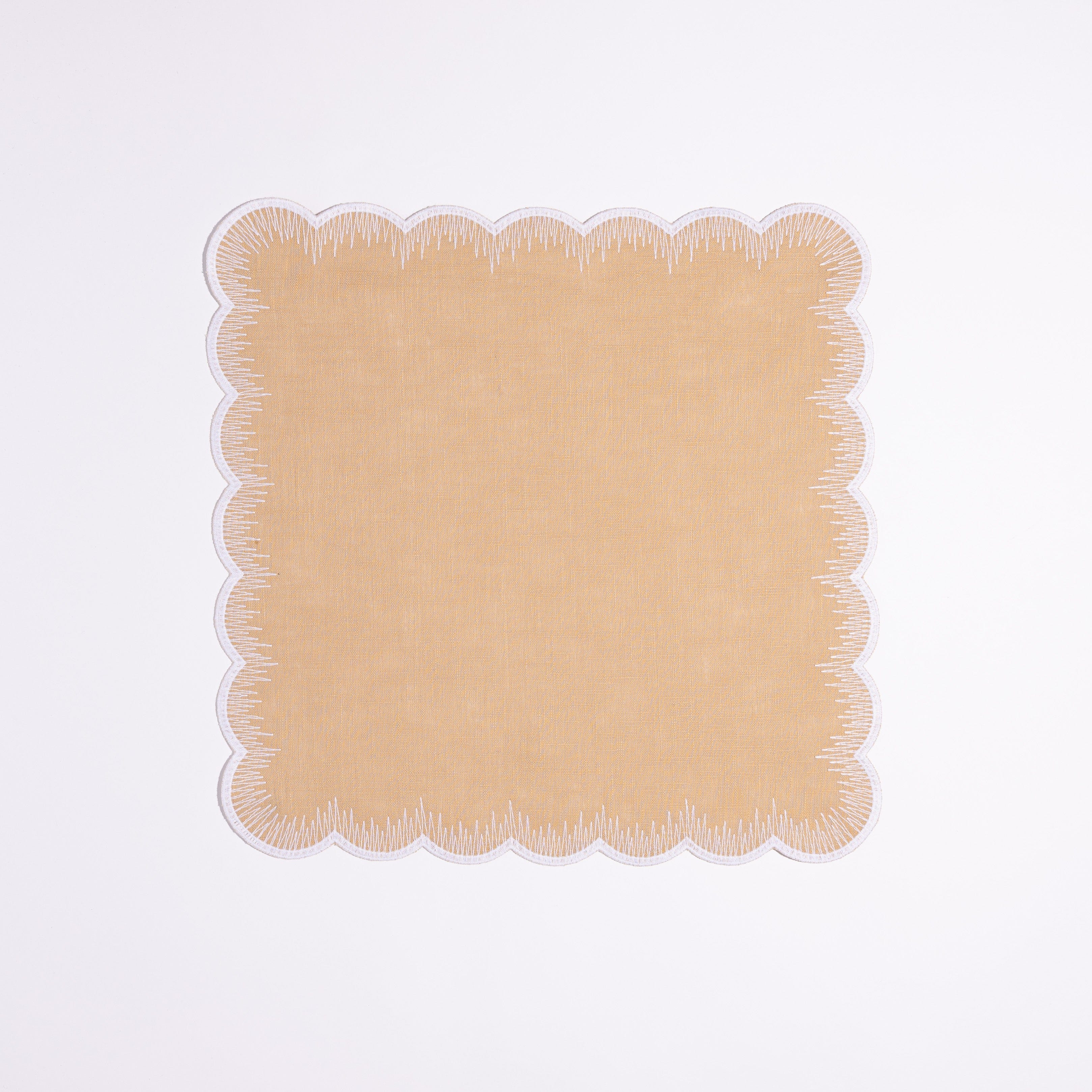 Henriette - Luxury Linens Napkins Flamestitch Sand with White Napkins (set of 4)