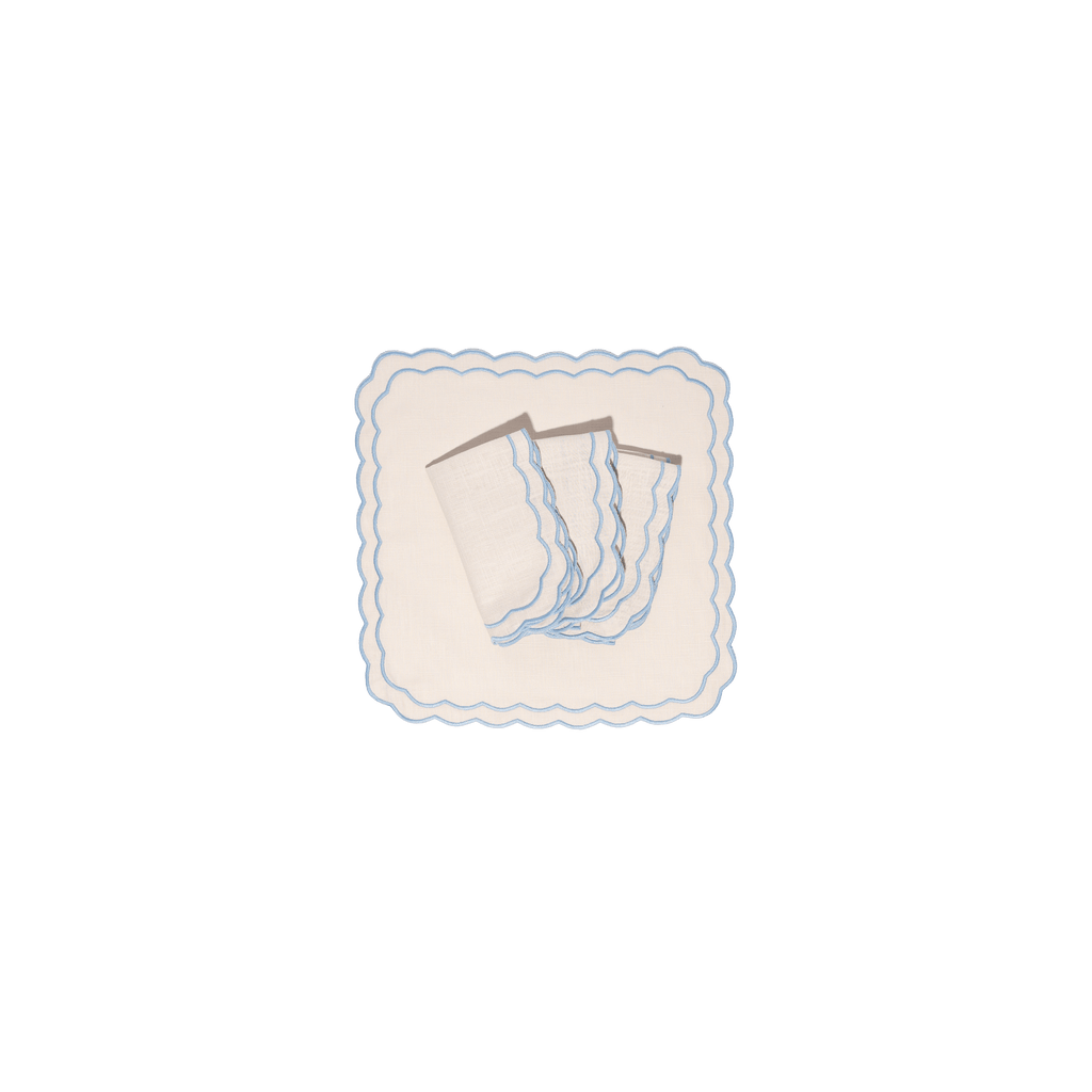 Henriette - Luxury Linens Napkins Marigold Blue with white Napkins (set of 4)