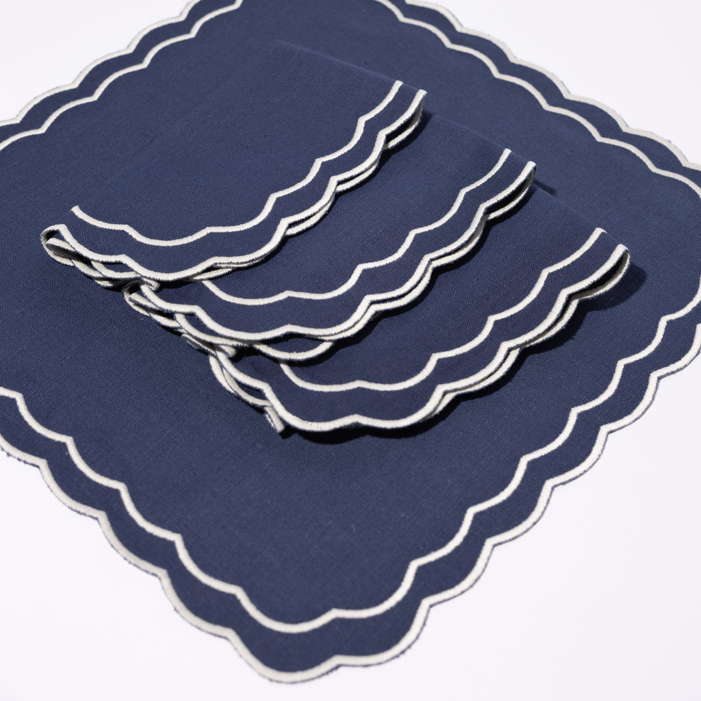 Henriette - Luxury Linens Napkins Marigold Navy with White Napkins (set of 4)