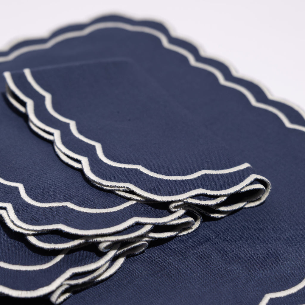 Henriette - Luxury Linens Napkins Marigold Navy with White Napkins (set of 4)