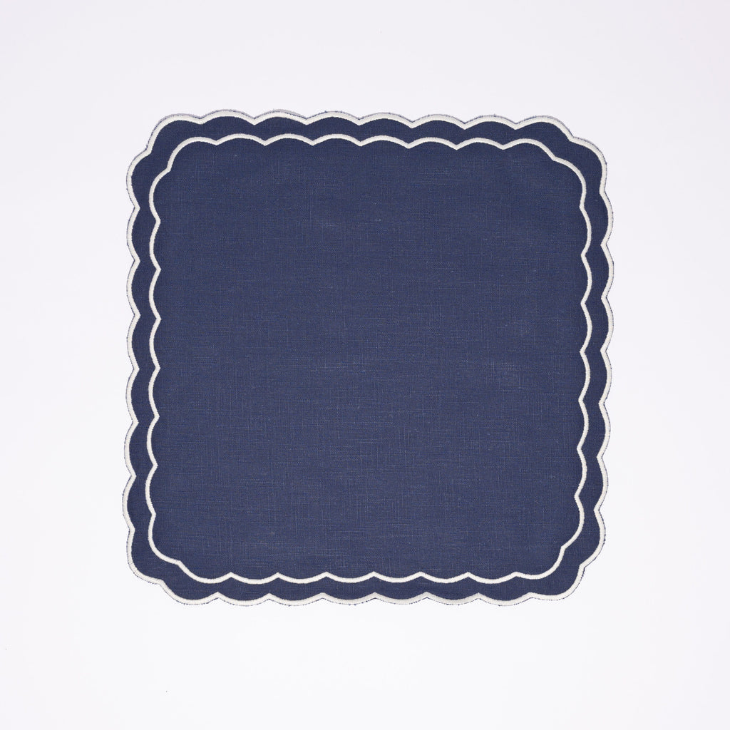 Henriette - Luxury Linens Napkins Marigold Navy with White Napkins (set of 4)