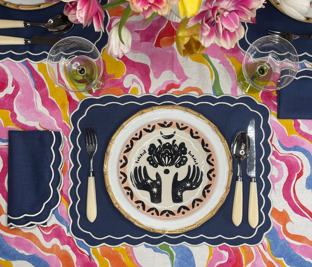 Henriette - Luxury Linens Napkins Marigold Navy with White Napkins (set of 4)
