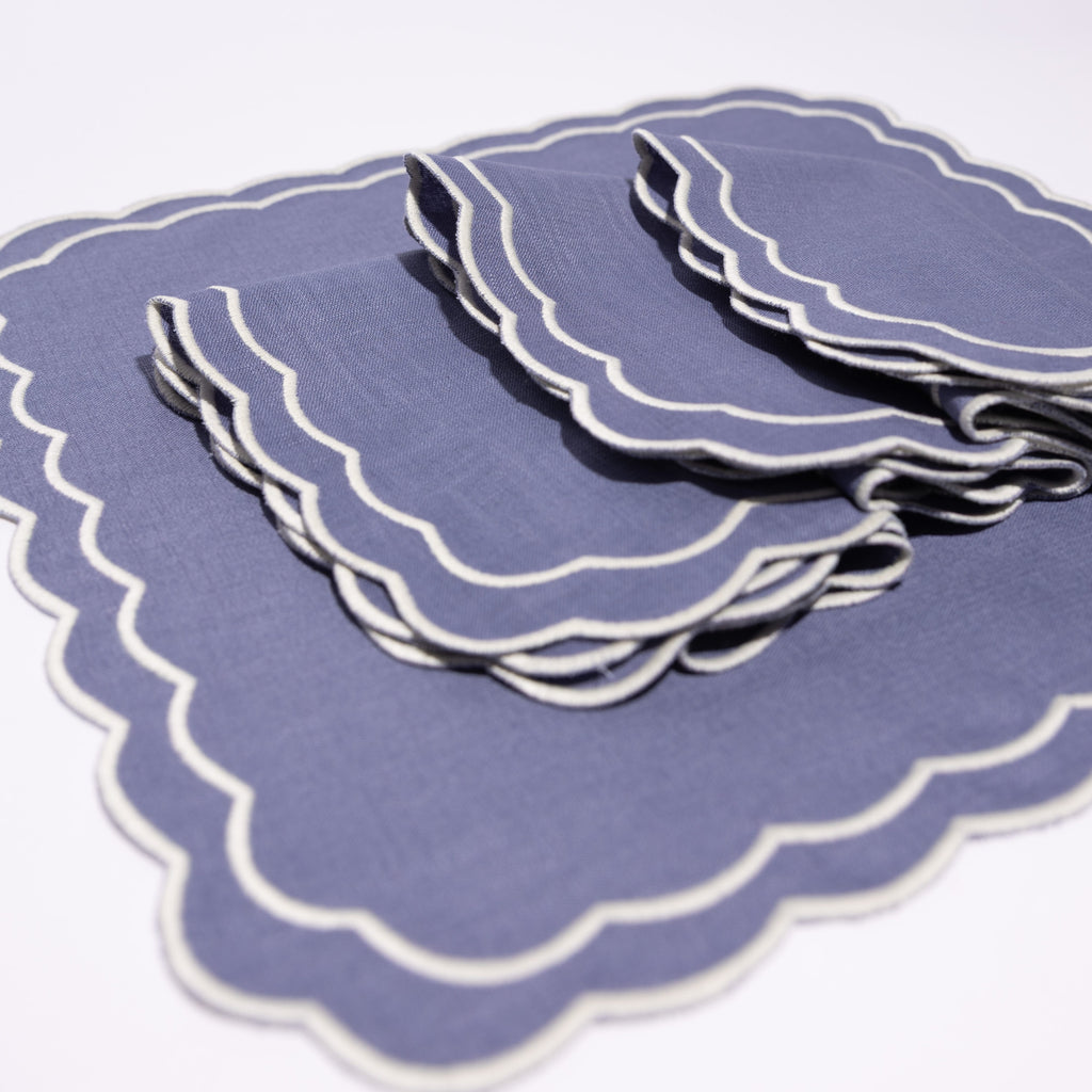 Henriette - Luxury Linens Napkins Marigold Purple Blue with White Napkins (set of 4)
