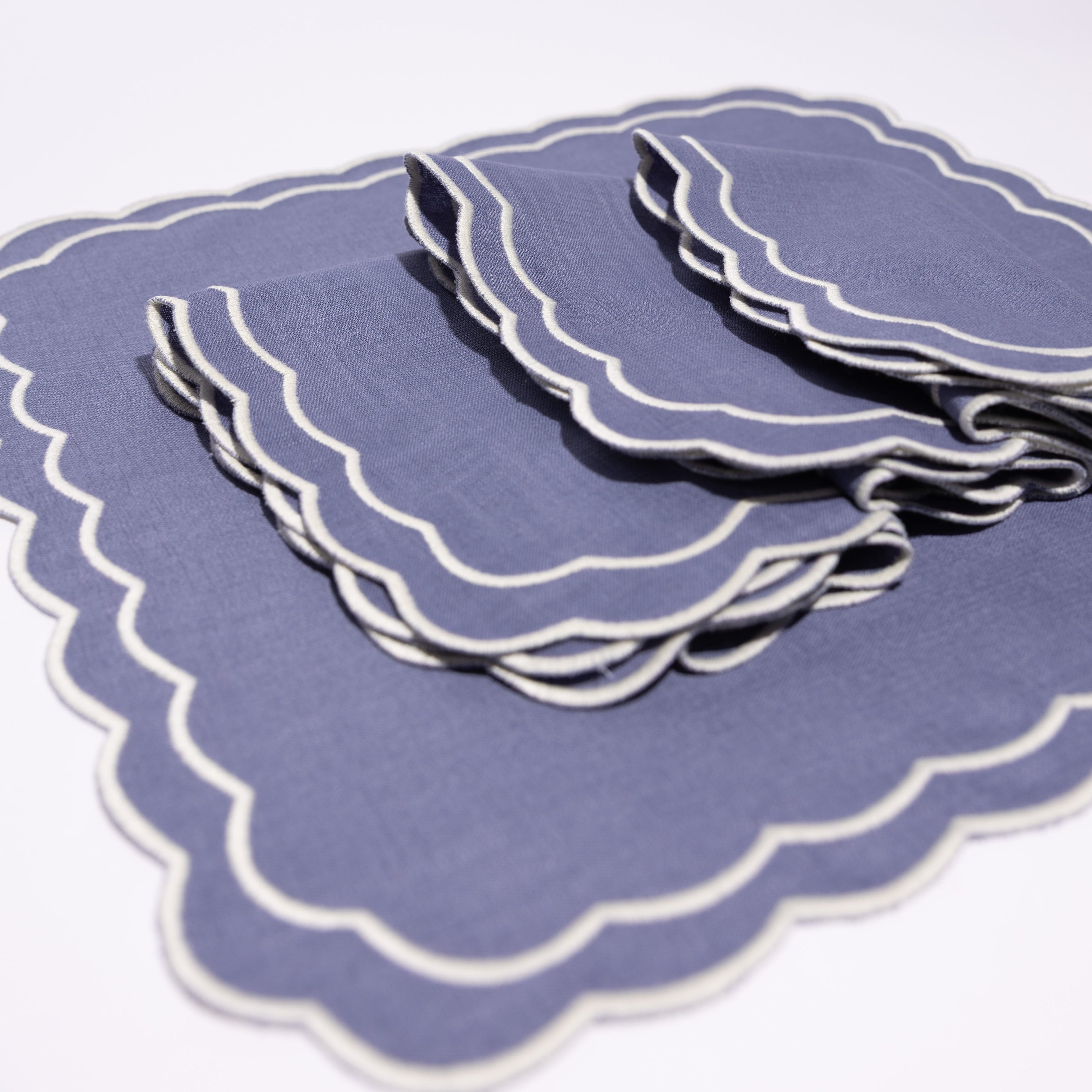Henriette - Luxury Linens Napkins Marigold Purple Blue with White Napkins (set of 4)