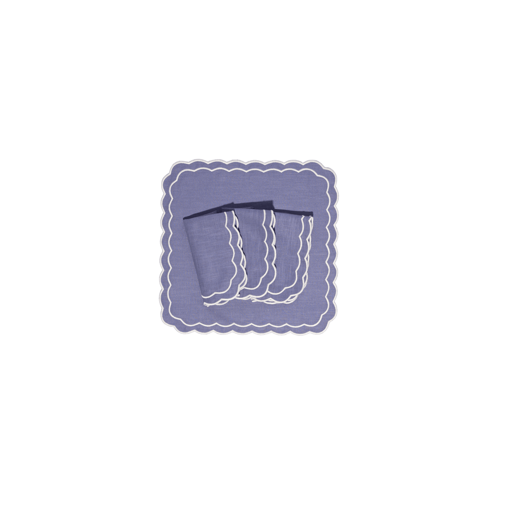 Henriette - Luxury Linens Napkins Marigold Purple Blue with White Napkins (set of 4)