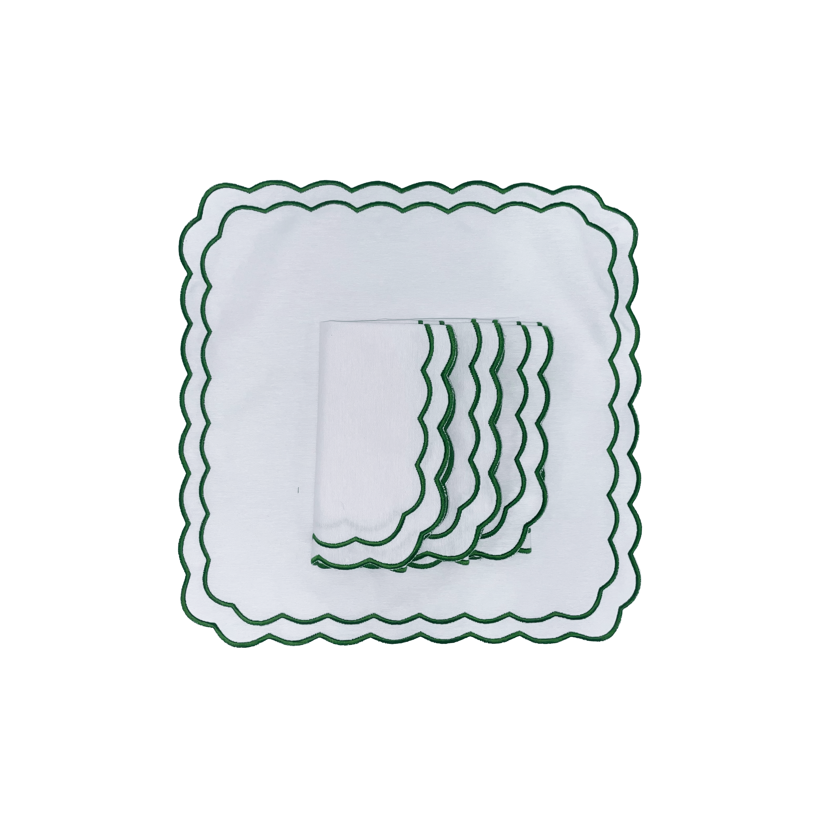 Henriette - Luxury Linens Napkins Marigold Rectangular White with Green Napkins (set of 4)