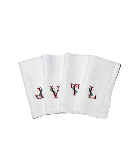 Henriette - Luxury Linens Napkins Monogrammed White Linen Napkins (Set of 4)