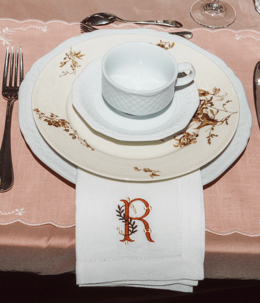Henriette - Luxury Linens Napkins Ombre, Terra, Burgundy Monogrammed White Linen Napkins (Set of 4)