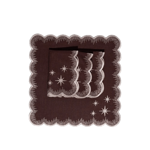 Henriette - Luxury Linens Napkins Starlight Chestnut Metallic Silver Napkins