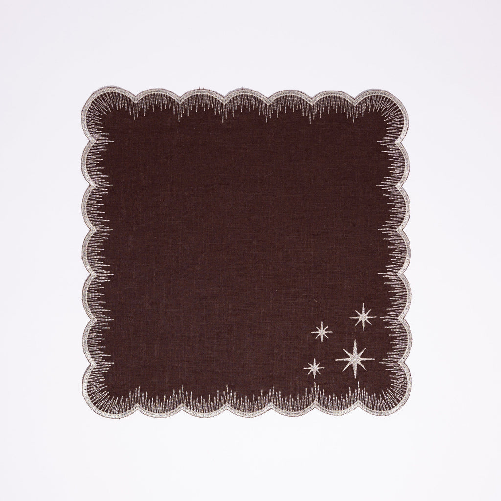 Henriette - Luxury Linens Napkins Starlight Chestnut with Metallic Silver Napkins (set of 4)