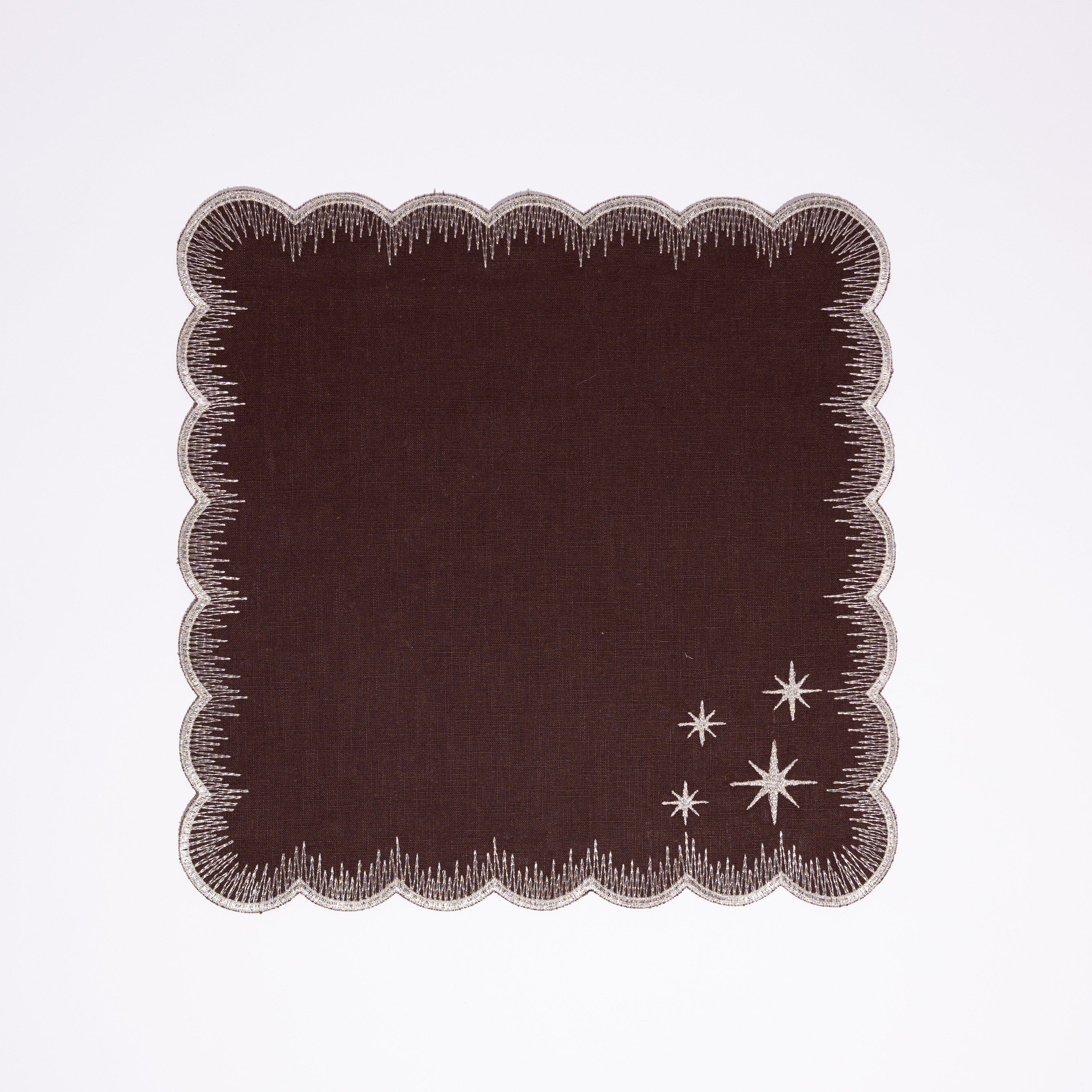 Henriette - Luxury Linens Napkins Starlight Chestnut with Metallic Silver Napkins (set of 4)