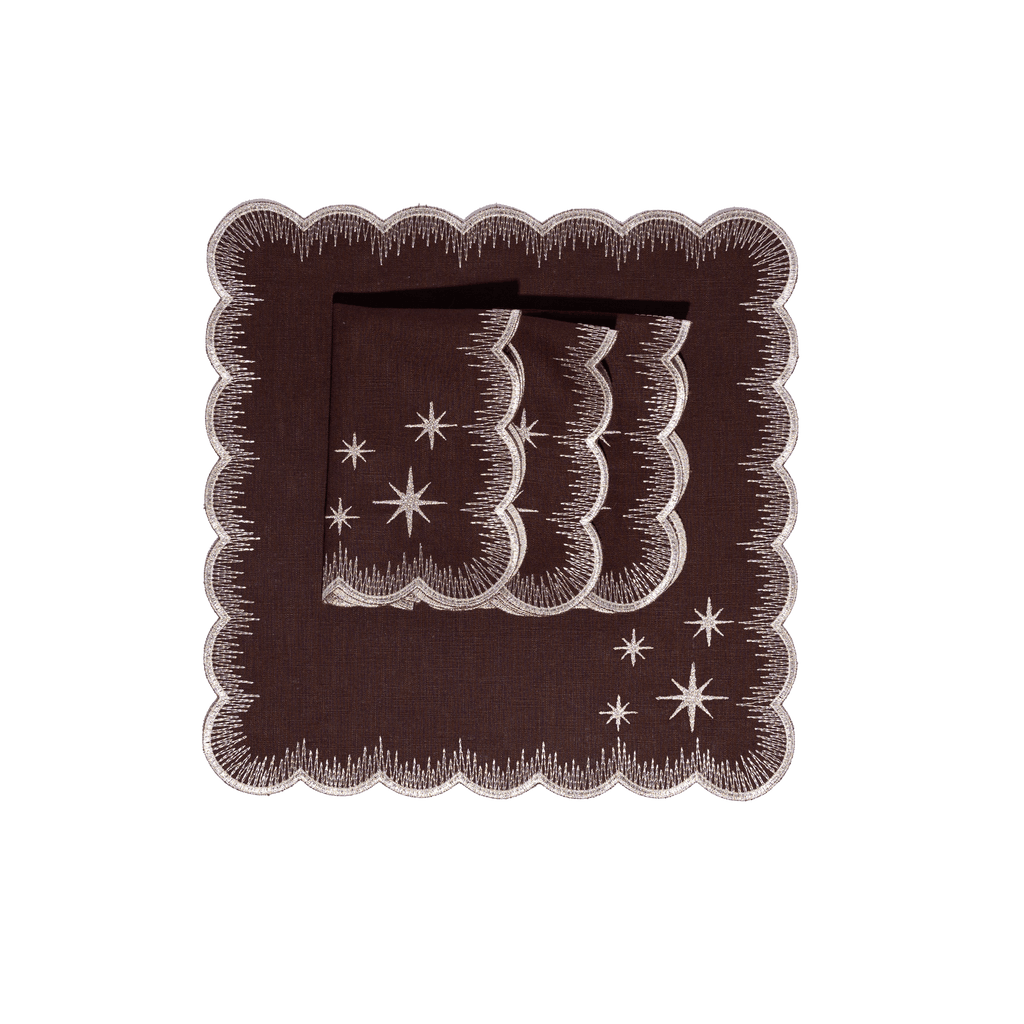 Henriette - Luxury Linens Napkins Starlight Chestnut with Metallic Silver Napkins (set of 4)