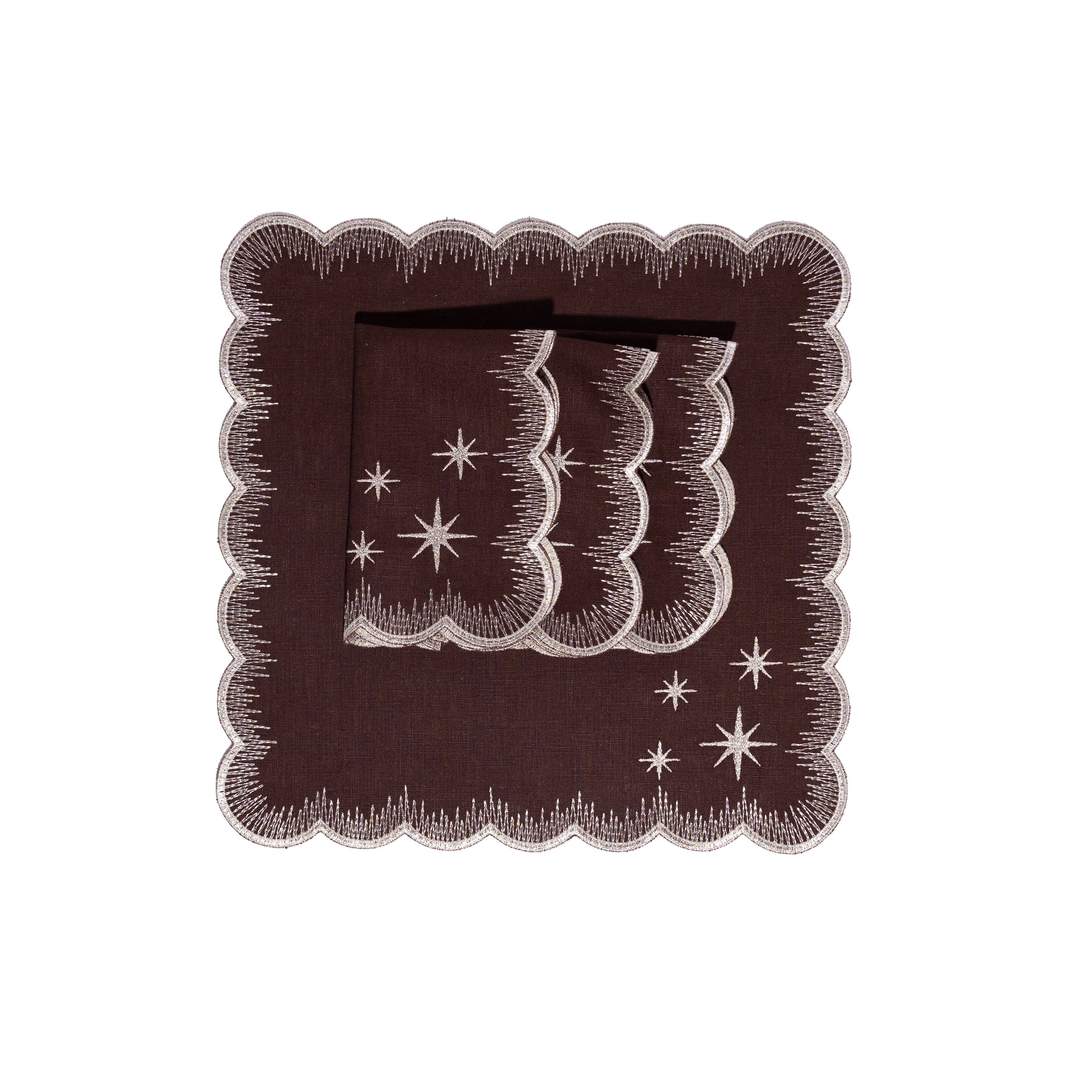 Henriette - Luxury Linens Napkins Starlight Chestnut with Metallic Silver Napkins (set of 4)