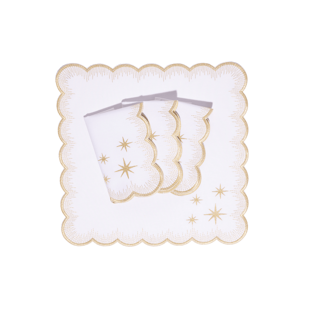 Henriette - Luxury Linens Napkins Starlight White with Metallic Gold Napkins (set of 4)