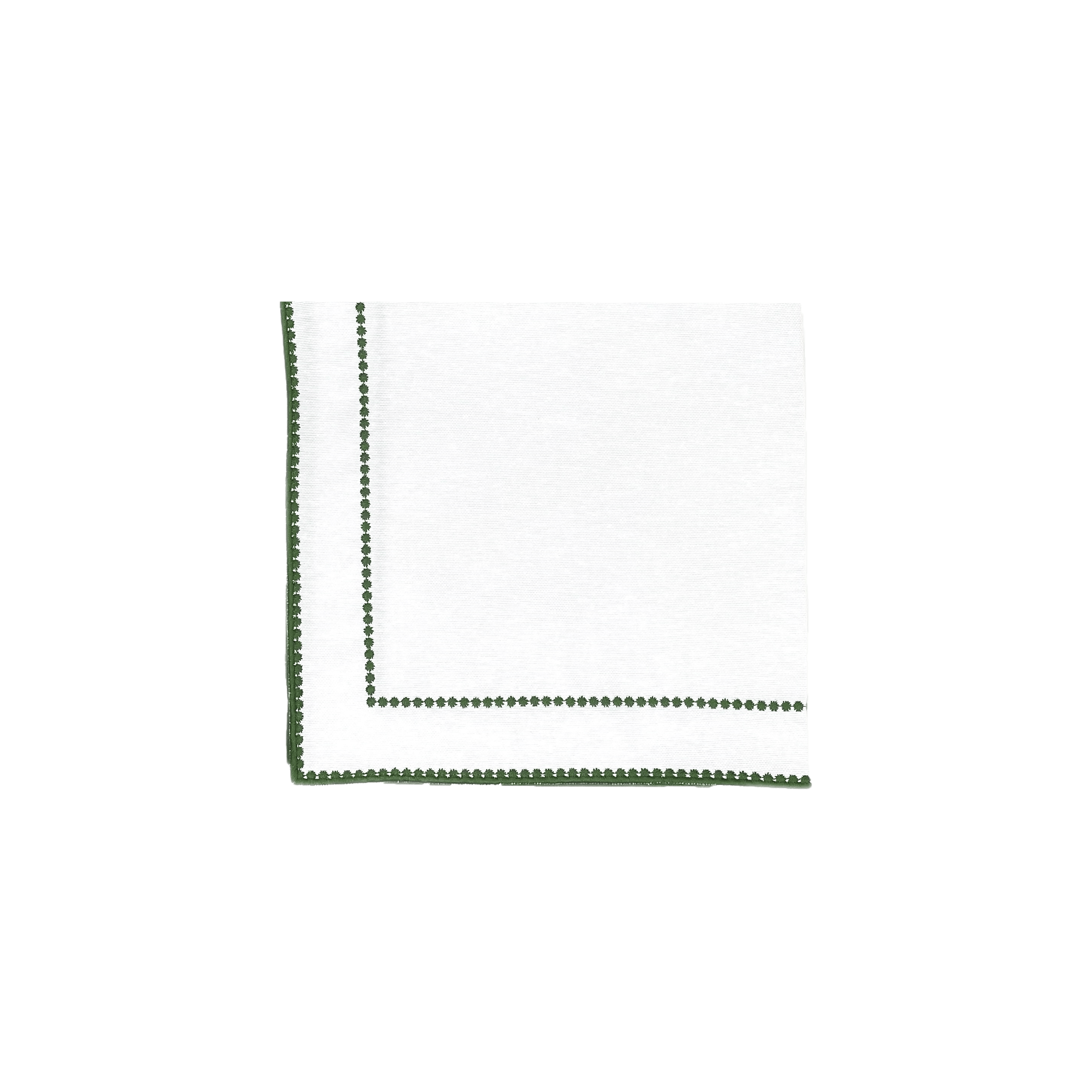 Henriette - Luxury Linens Napkins Straight Pearl White with Green Napkins (set of 4)