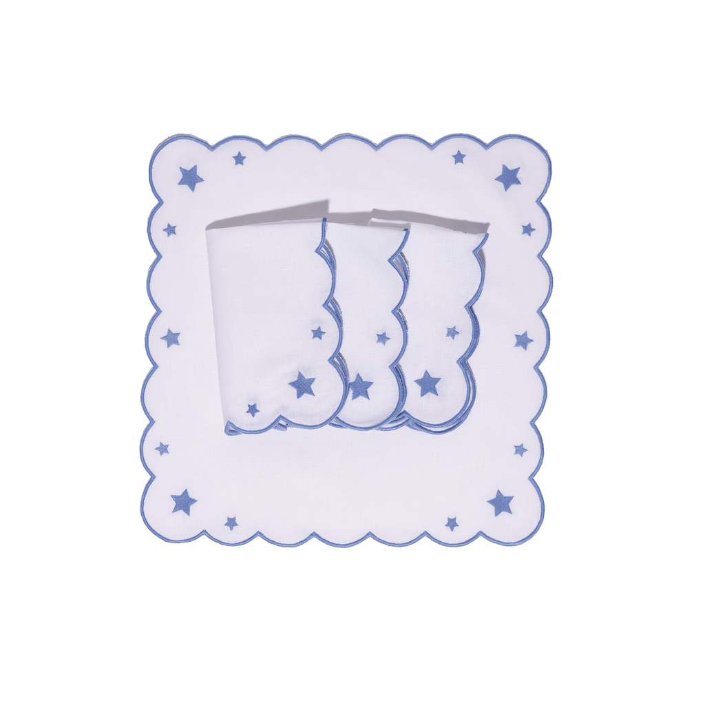 Henriette - Luxury Linens Napkins Superstar White with Hydrangea Blue Napkins (set of 4)