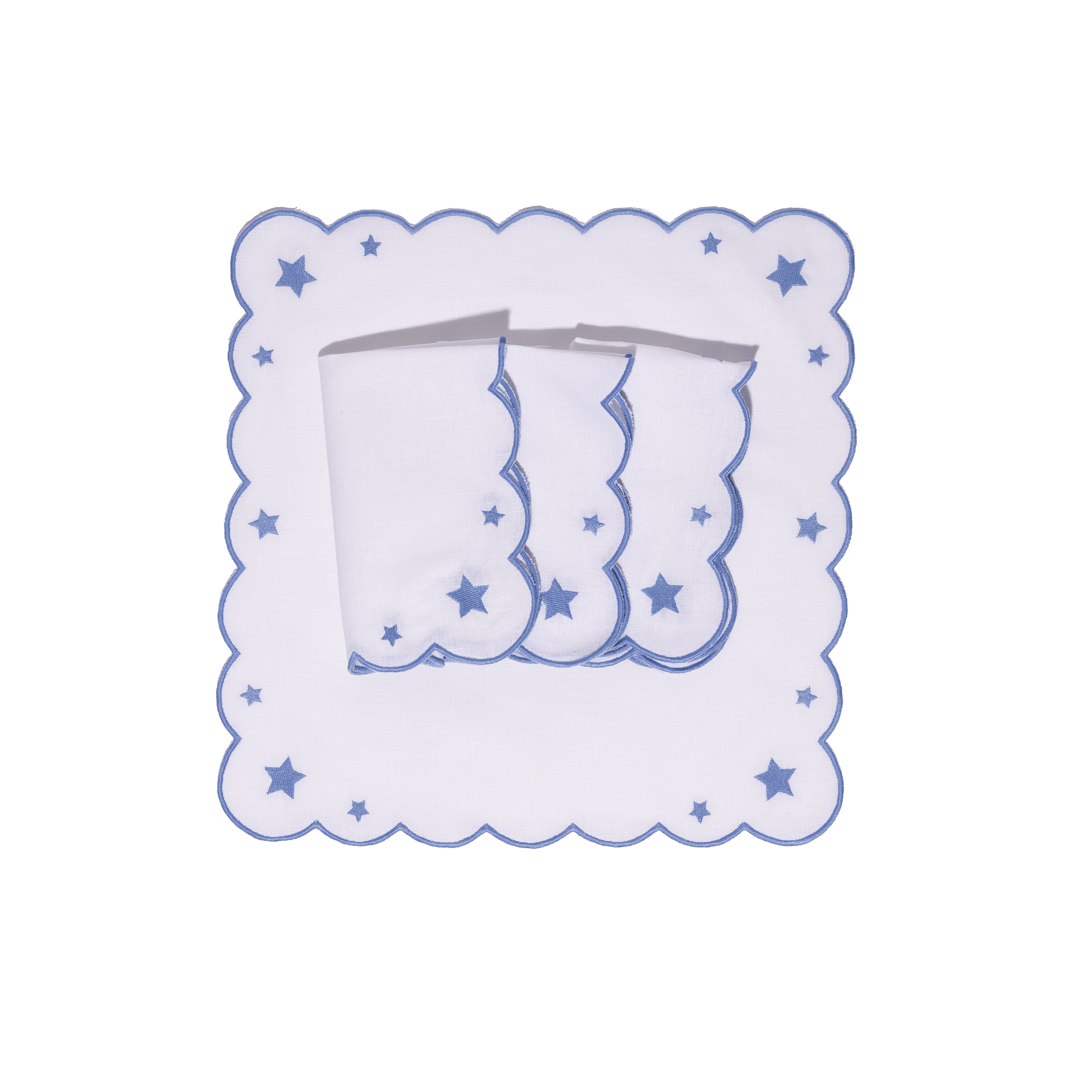 Henriette - Luxury Linens Napkins Superstar White with Hydrangea Blue Napkins (set of 4)