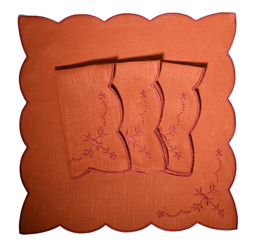 Henriette - Luxury Linens Orange Floral Napkins (set of 4)