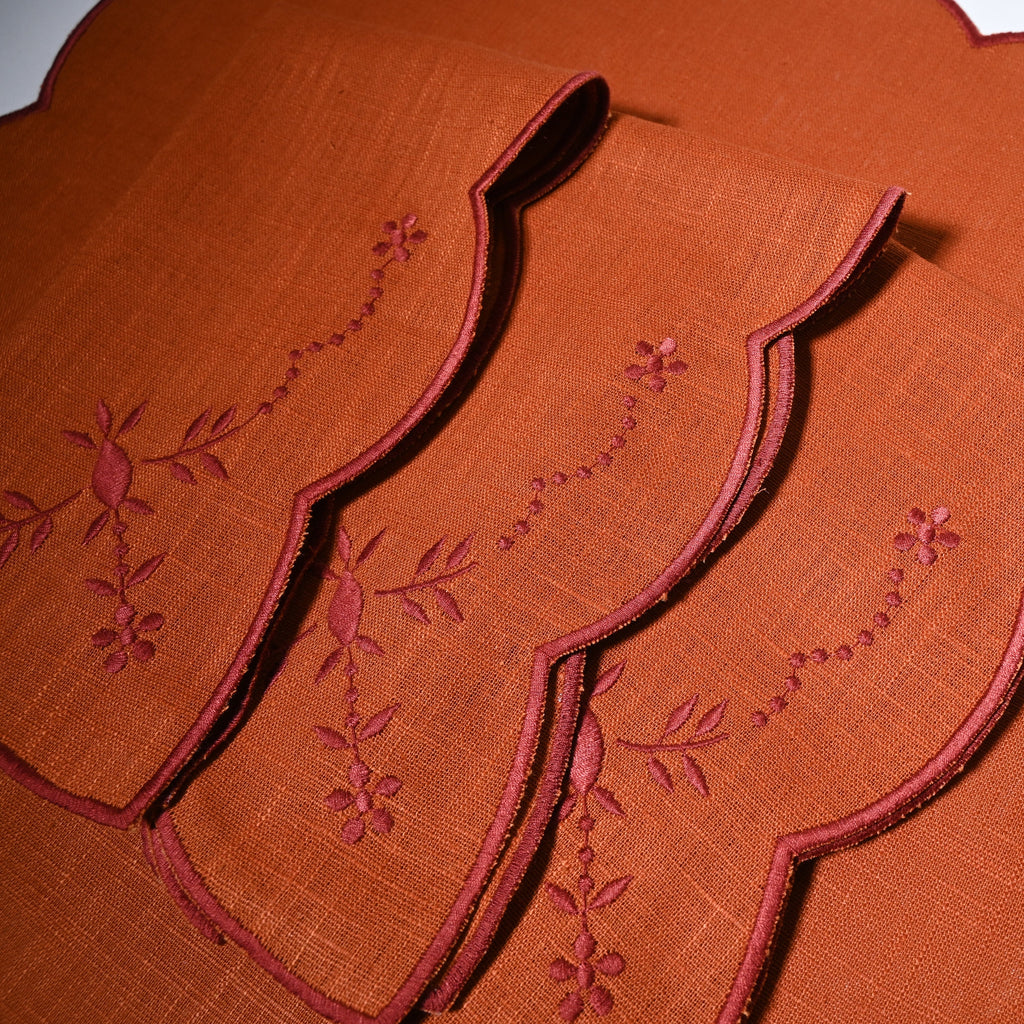 Henriette - Luxury Linens Orange Floral Napkins (set of 4)