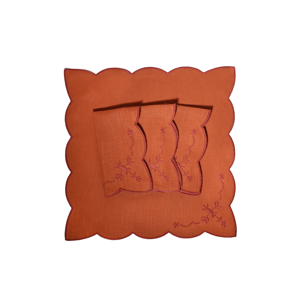 Henriette - Luxury Linens Orange Floral with Rusty Napkins (set of 4)