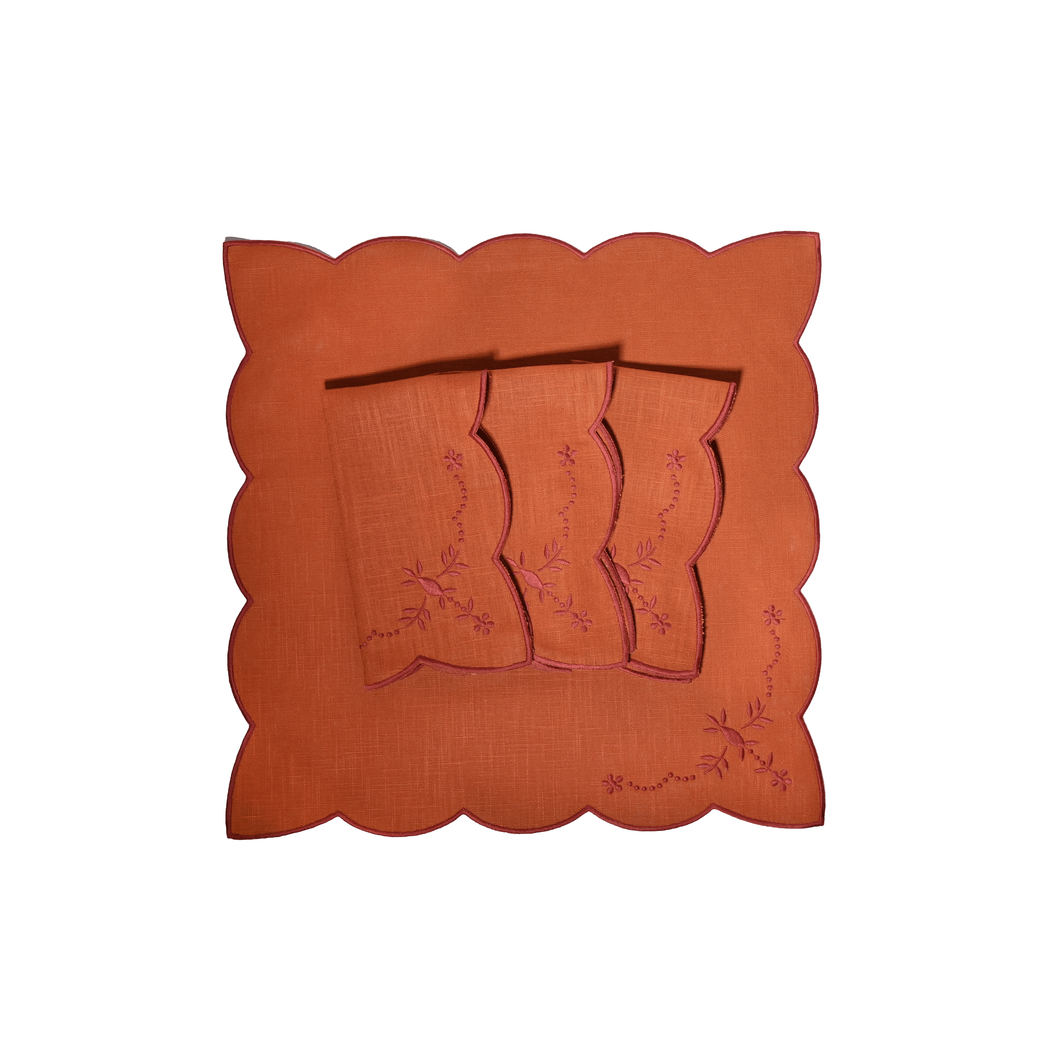 Henriette - Luxury Linens Orange Floral with Rusty Napkins (set of 4)