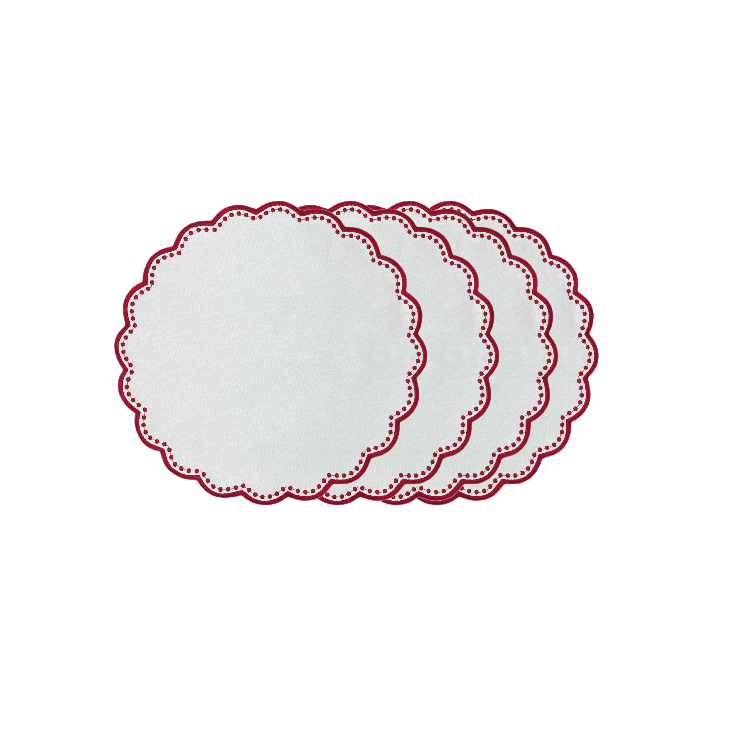 Henriette - Luxury Linens Placemats Bella White with Ruby Red Placemats (set of 4)