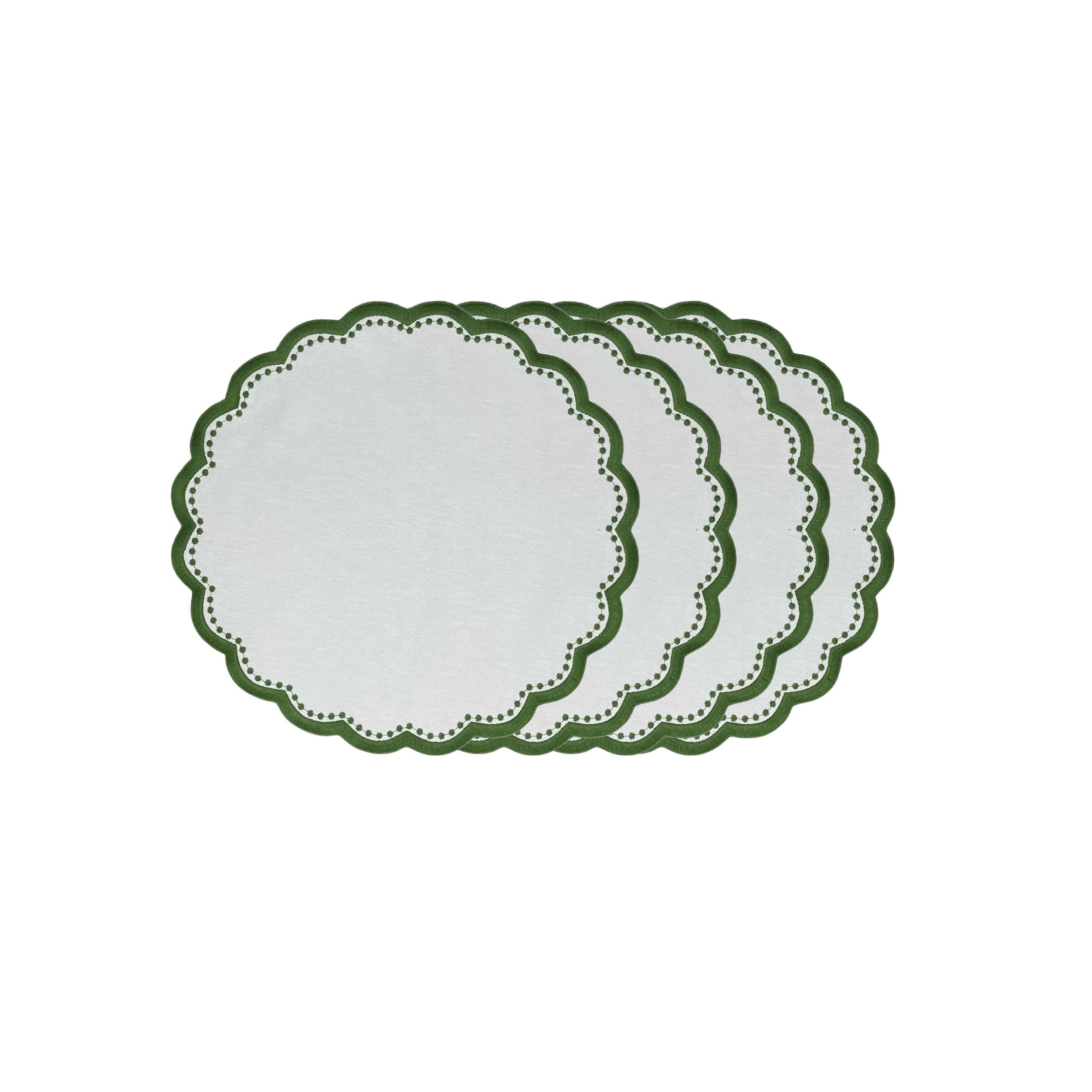 Henriette - Luxury Linens Placemats Bleubell White with Green Placemats (set of 4)