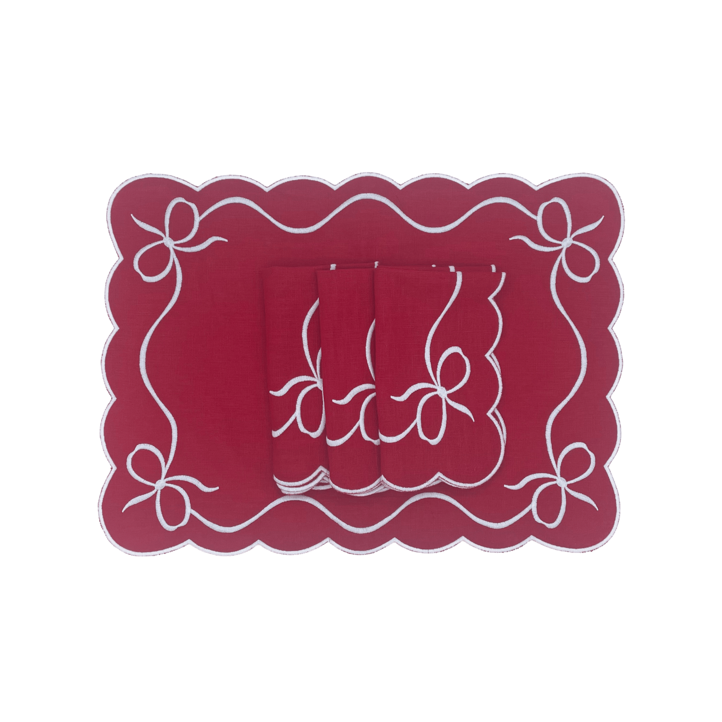 Henriette - Luxury Linens Placemats Bow Classic Red with White Placemats (set of 4)