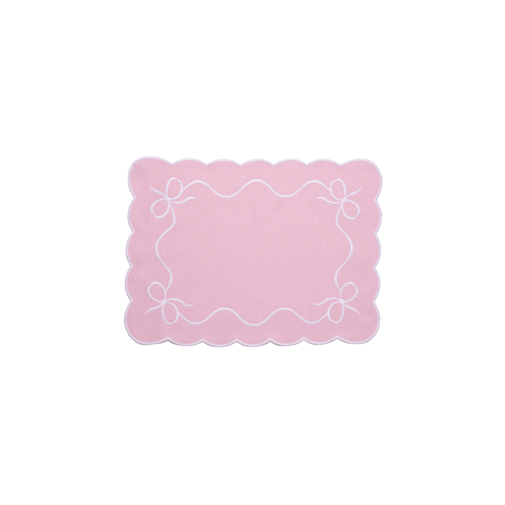 Henriette - Luxury Linens Placemats Classic Bow Baby Pink with White Placemats (set of 4)