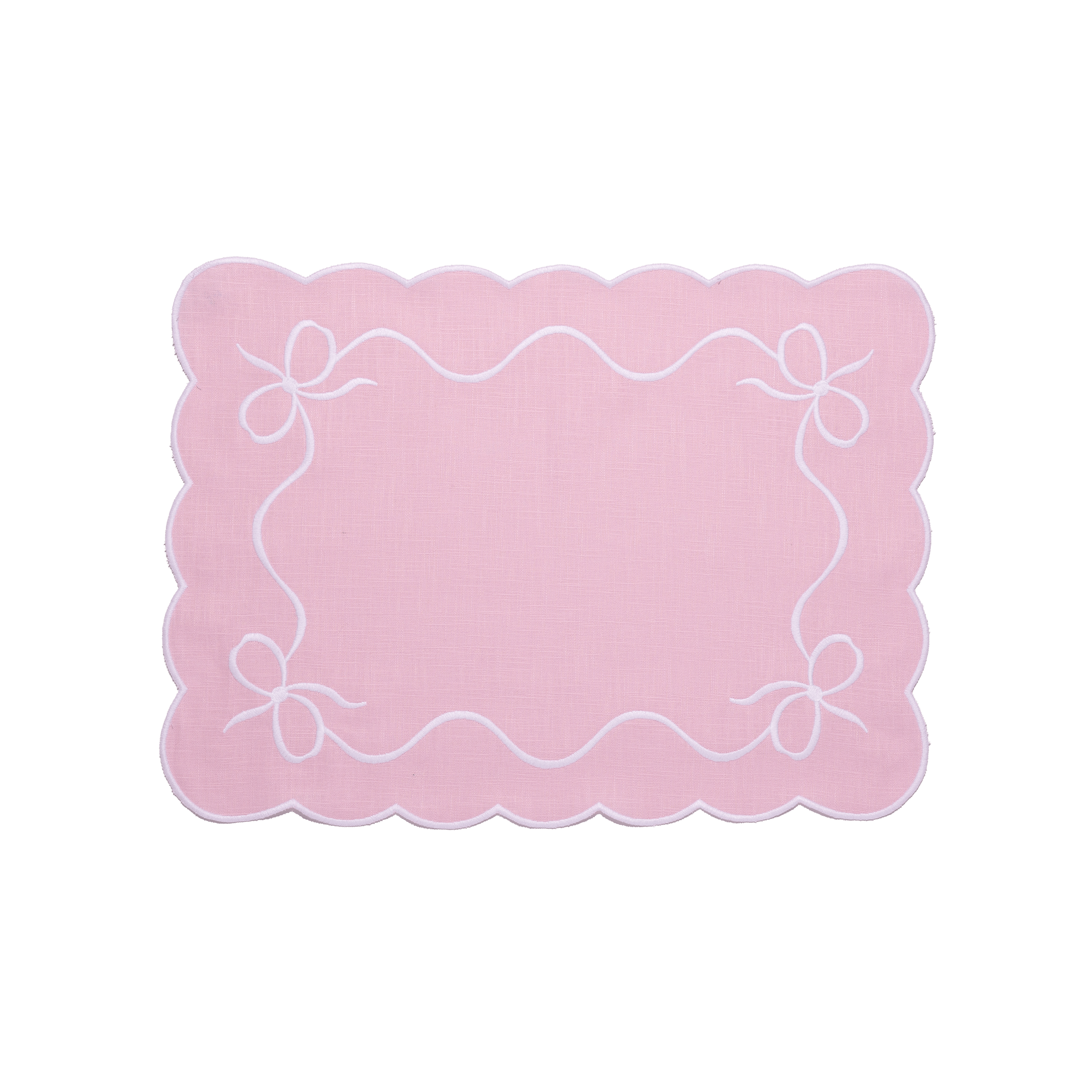 Henriette - Luxury Linens Placemats Classic Bow Baby Pink with White Placemats (set of 4)