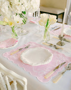 Henriette - Luxury Linens Placemats Classic Bow Baby Pink with White Placemats (set of 4)