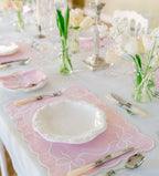 Henriette - Luxury Linens Placemats Classic Bow Baby Pink with White Placemats (set of 4)