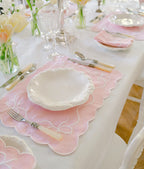 Henriette - Luxury Linens Placemats Classic Bow Baby Pink with White Placemats (set of 4)