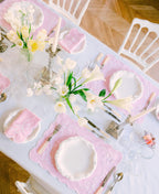 Henriette - Luxury Linens Placemats Classic Bow Baby Pink with White Placemats (set of 4)