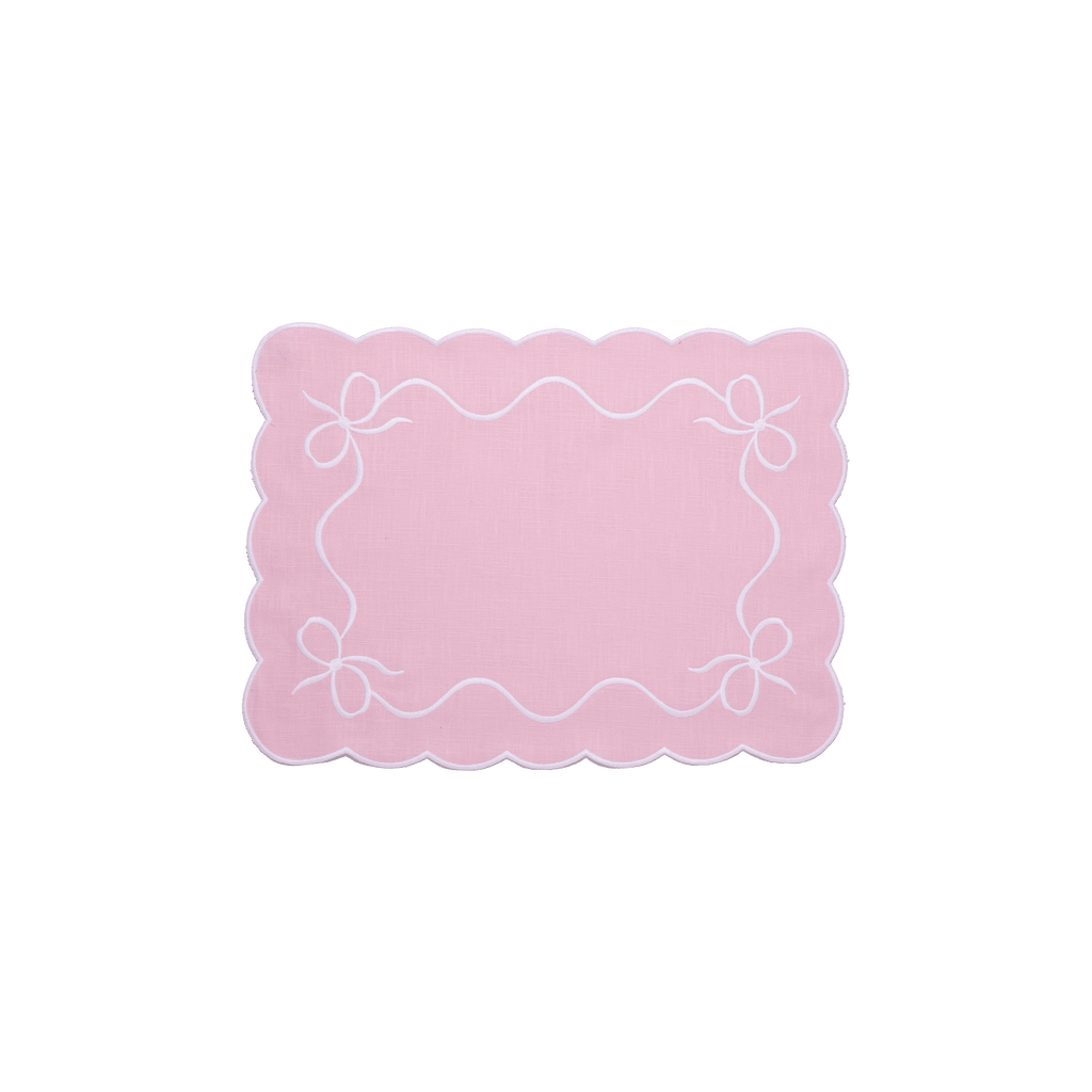 Henriette - Luxury Linens Placemats Classic Bow Baby Pink with White Placemats (set of 4)