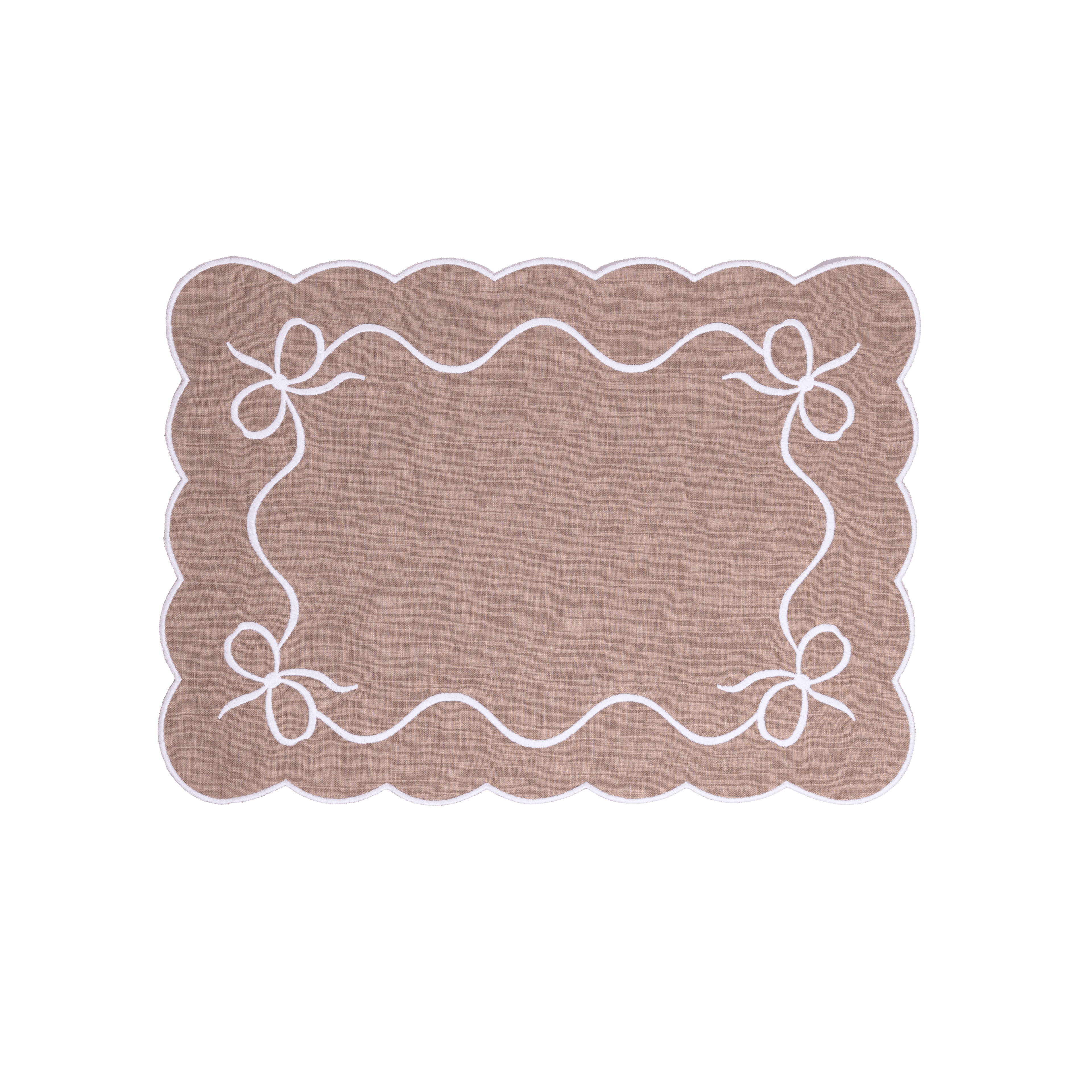Henriette - Luxury Linens Placemats Classic Bow Mink with White Placemat (set of 4)