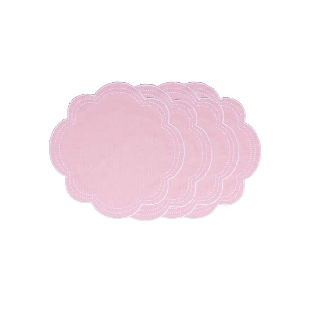 Henriette - Luxury Linens Placemats Daisy Oval Baby Pink with White Placemats (set of 4)