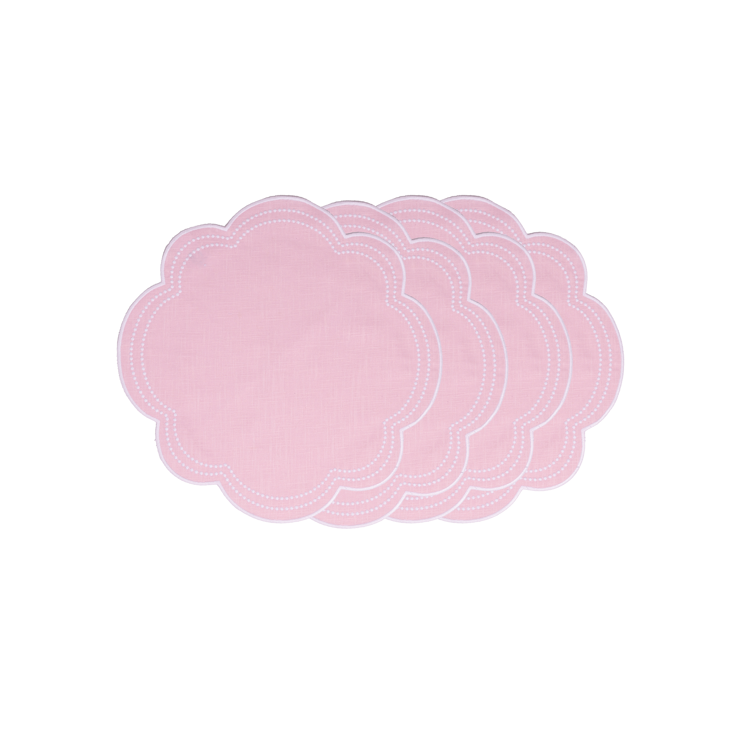 Henriette - Luxury Linens Placemats Daisy Oval Baby Pink with White Placemats (set of 4)