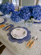 Henriette - Luxury Linens Placemats Daisy Purple Blue with White Placemat (set of 4)