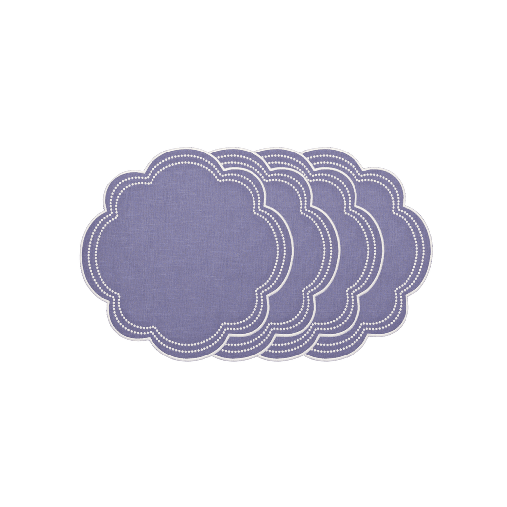 Henriette - Luxury Linens Placemats Daisy Purple Blue with White Placemat (set of 4)