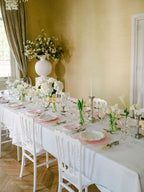 Henriette - Luxury Linens Placemats Daisy Round Baby Pink with White Placemats (set of 4)