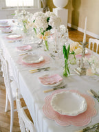 Henriette - Luxury Linens Placemats Daisy Round Baby Pink with White Placemats (set of 4)