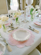 Henriette - Luxury Linens Placemats Daisy Round Baby Pink with White Placemats (set of 4)