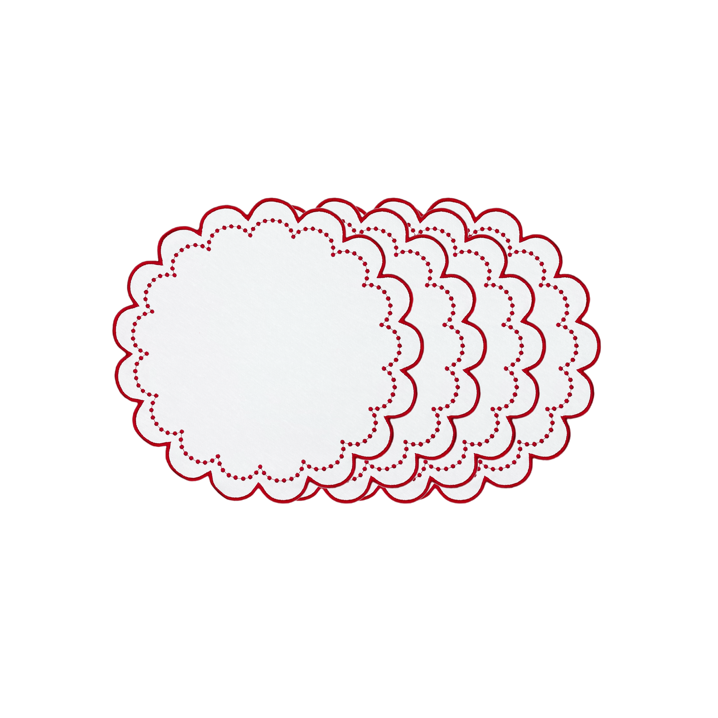 Henriette - Luxury Linens Placemats Dotty White with Ruby Red Placemats (set of 4)
