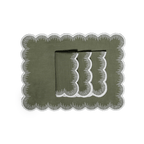 Henriette - Luxury Linens Placemats Flamestitch Army Green with White Placemats (set of 4)