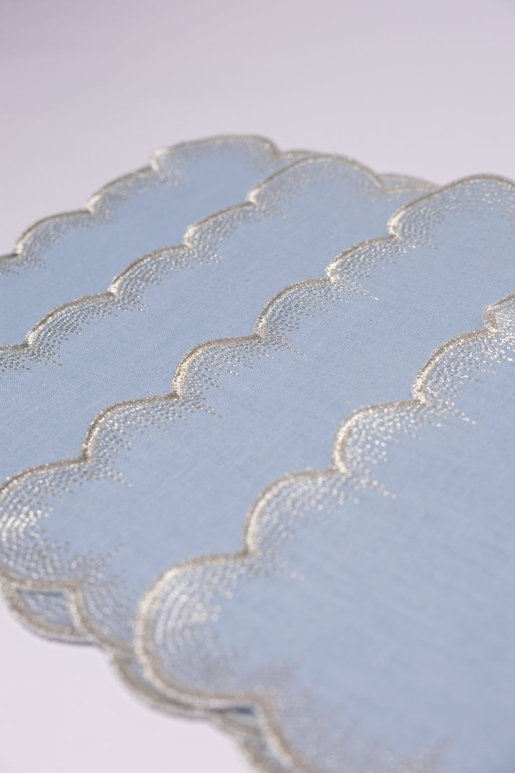 Henriette - Luxury Linens Placemats Flamestitch Pale Blue with Silver Metallic Placemats (set of 4)