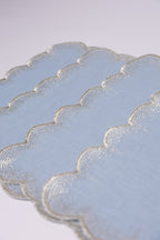 Henriette - Luxury Linens Placemats Flamestitch Pale Blue with Silver Metallic Placemats (set of 4)