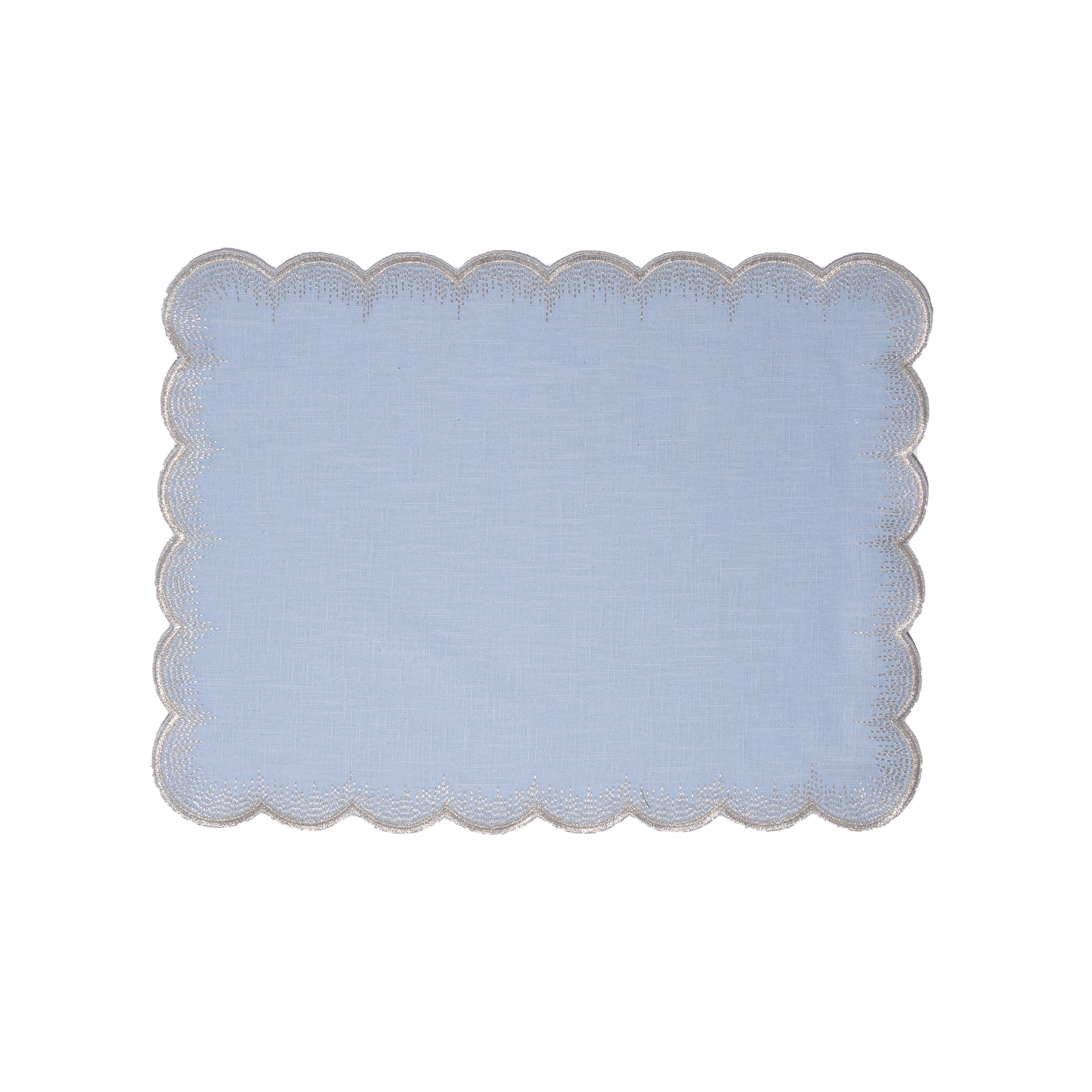 Henriette - Luxury Linens Placemats Flamestitch Pale Blue with Silver Metallic Placemats (set of 4)