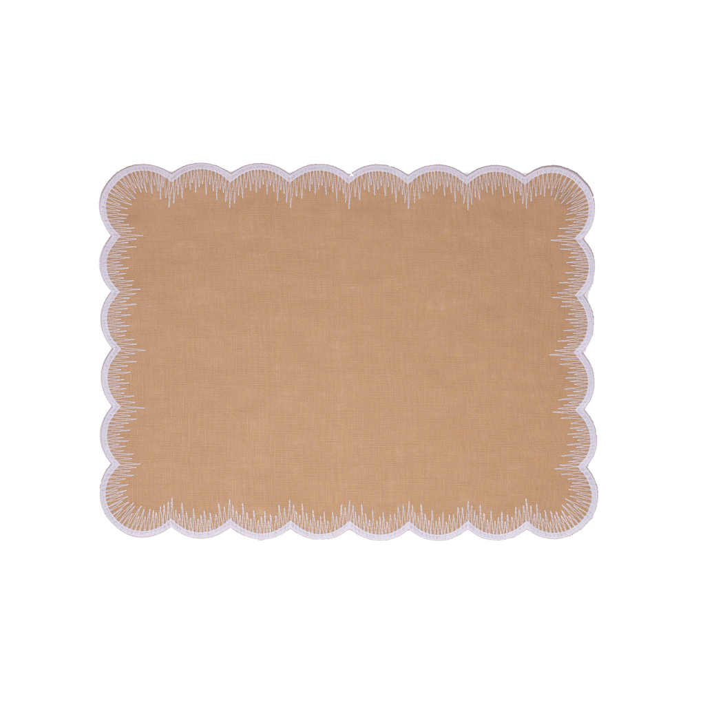 Henriette - Luxury Linens Placemats Flamestitch Sand with White Placemats (set of 4)